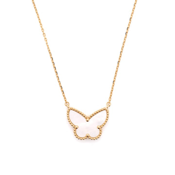 Van Cleef & Arpels Lucky Alhambra Butterfly Pendant Necklace 18K Yellow Gold with Mother of Pearl