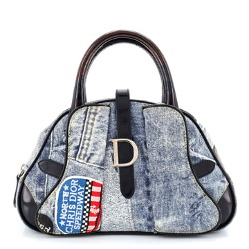 Christian Dior Vintage Saddle Bowler Bag Printed Denim Small