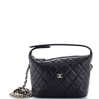 Chanel CC Hobo Clutch with Chain Quilted Caviar