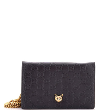 Gucci Crystal Cat Wallet on Chain Guccissima Leather