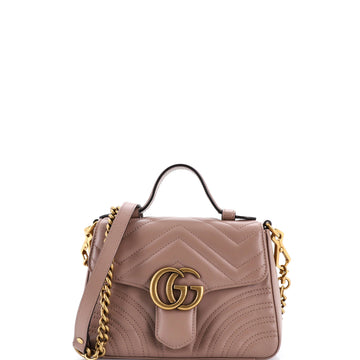Gucci GG Marmont Top Handle Flap Bag Matelasse Leather Mini