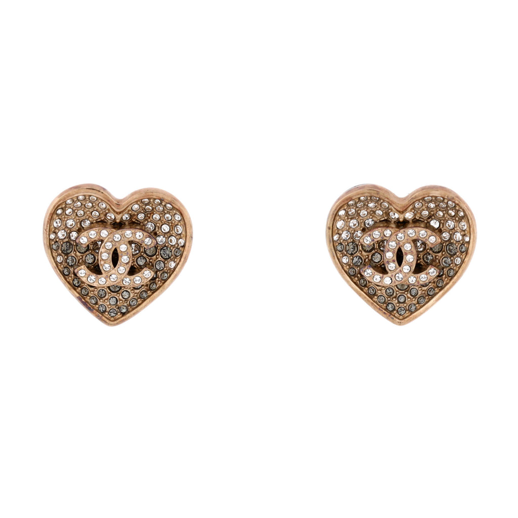 CC Heart Stud Earrings Metal with Crystals and Resin