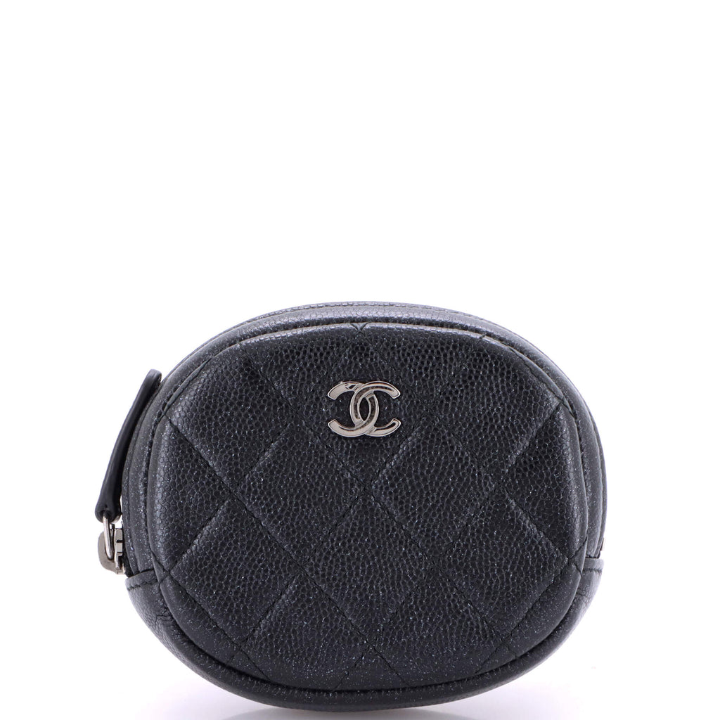 Classic Round Coin Purse Quilted Caviar
