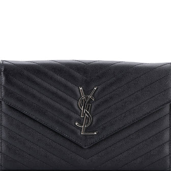 Saint Laurent Classic Monogram Wallet on Chain Matelasse Chevron Leather Medium