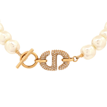 Christian Dior CD Navy Choker Necklace Metal with Faux Pearls and Crystals