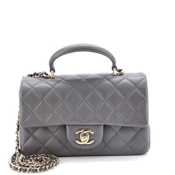 Chanel Classic Single Flap Top Handle Bag Quilted Lambskin Mini