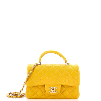 Chanel Classic Single Flap Top Handle Bag Quilted Lambskin Mini