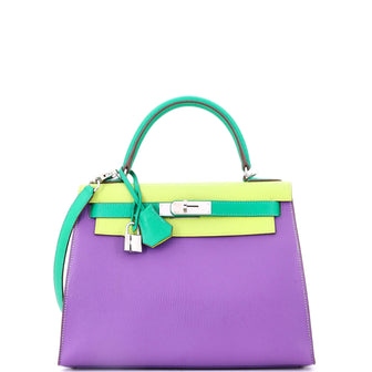 Hermes Kelly Handbag Tricolor Chevre Mysore with Palladium Hardware 28