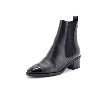 Chanel Women's Multi CC Block Heel Cap Toe Chelsea Boots Leather with Patent