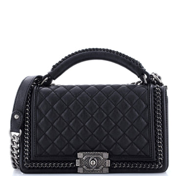 Chanel Chain Handle Boy Flap Bag Quilted Calfskin Old Medium
