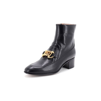 Gucci Women's Quentin Kitten Chain Horsebit Ankle Boots Leather