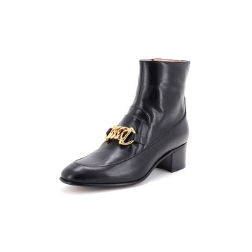 Gucci Women's Quentin Kitten Chain Horsebit Ankle Boots Leather