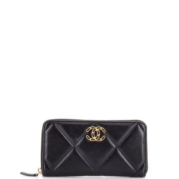 Chanel 19 Zip Around Wallet Quilted Lambskin Long