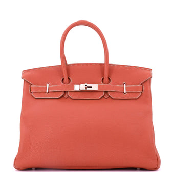 Hermes Birkin Handbag Orange Clemence with Palladium Hardware 35