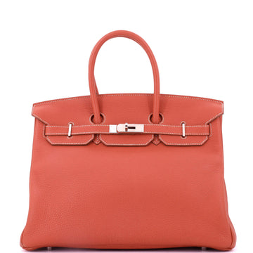 Hermes Birkin Handbag Orange Clemence with Palladium Hardware 35