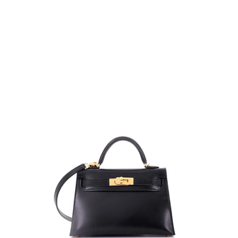 Hermes Kelly Mini II Bag Black Box Calf with Gold Hardware 20
