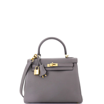 Hermes Kelly Handbag Grey Togo with Gold Hardware 25