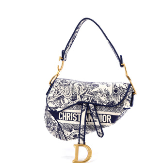 Christian Dior Saddle Bag Logo Embroidered Canvas Medium