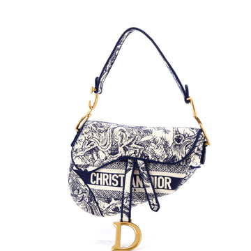 Christian Dior Saddle Bag Logo Embroidered Canvas Medium