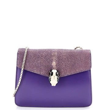 Bvlgari Serpenti Forever Square Shoulder Bag Leather and Stingray Small