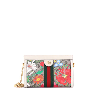Gucci Ophidia Chain Shoulder Bag Flora GG Coated Canvas Small
