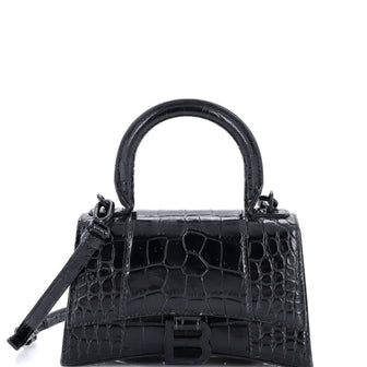Balenciaga Hourglass Top Handle Bag Crocodile Embossed Leather XS