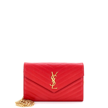 Saint Laurent Classic Monogram Wallet on Chain Matelasse Chevron Leather Medium