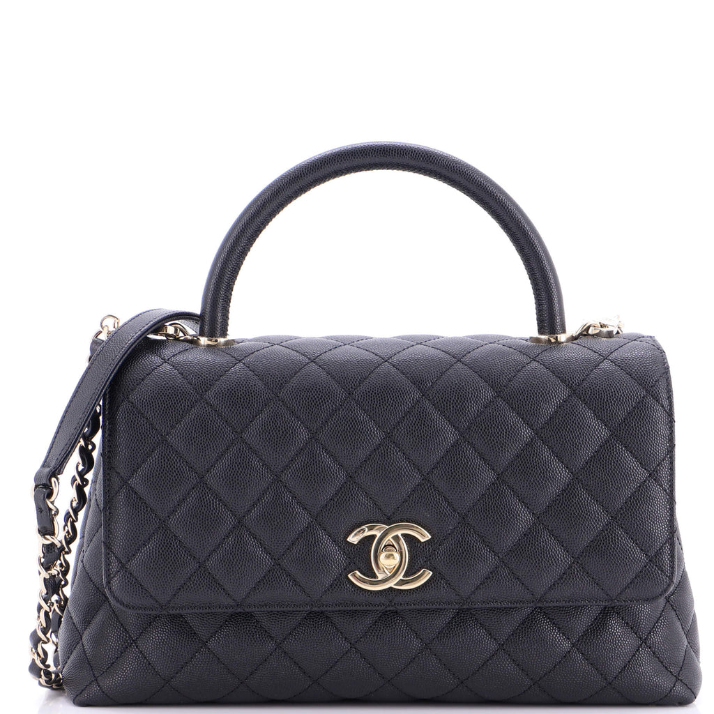 Coco Top Handle Bag Quilted Caviar Small