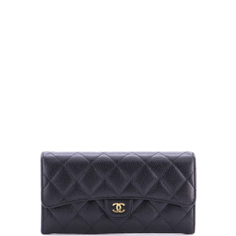 Chanel CC Gusset Classic Flap Wallet Quilted Caviar Long
