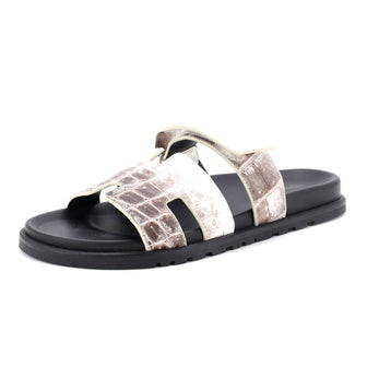 Hermes Women's Chypre Sandals Himalayan Crocodile