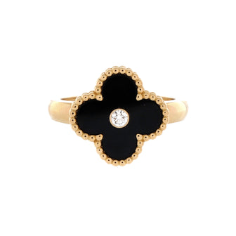 Van Cleef & Arpels Vintage Alhambra Ring 18K Yellow Gold with Onyx and Diamond