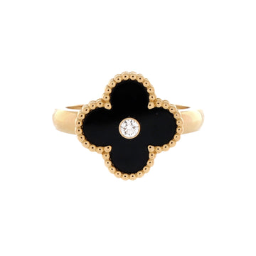 Van Cleef & Arpels Vintage Alhambra Ring 18K Yellow Gold with Onyx and Diamond