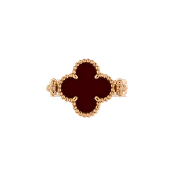 Van Cleef & Arpels Vintage Alhambra Reversible Ring 18K Rose Gold with Carnelian and Diamond