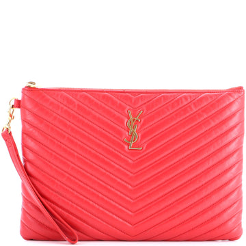 Saint Laurent Classic Monogram Wristlet Pouch Matelasse Chevron Leather Medium