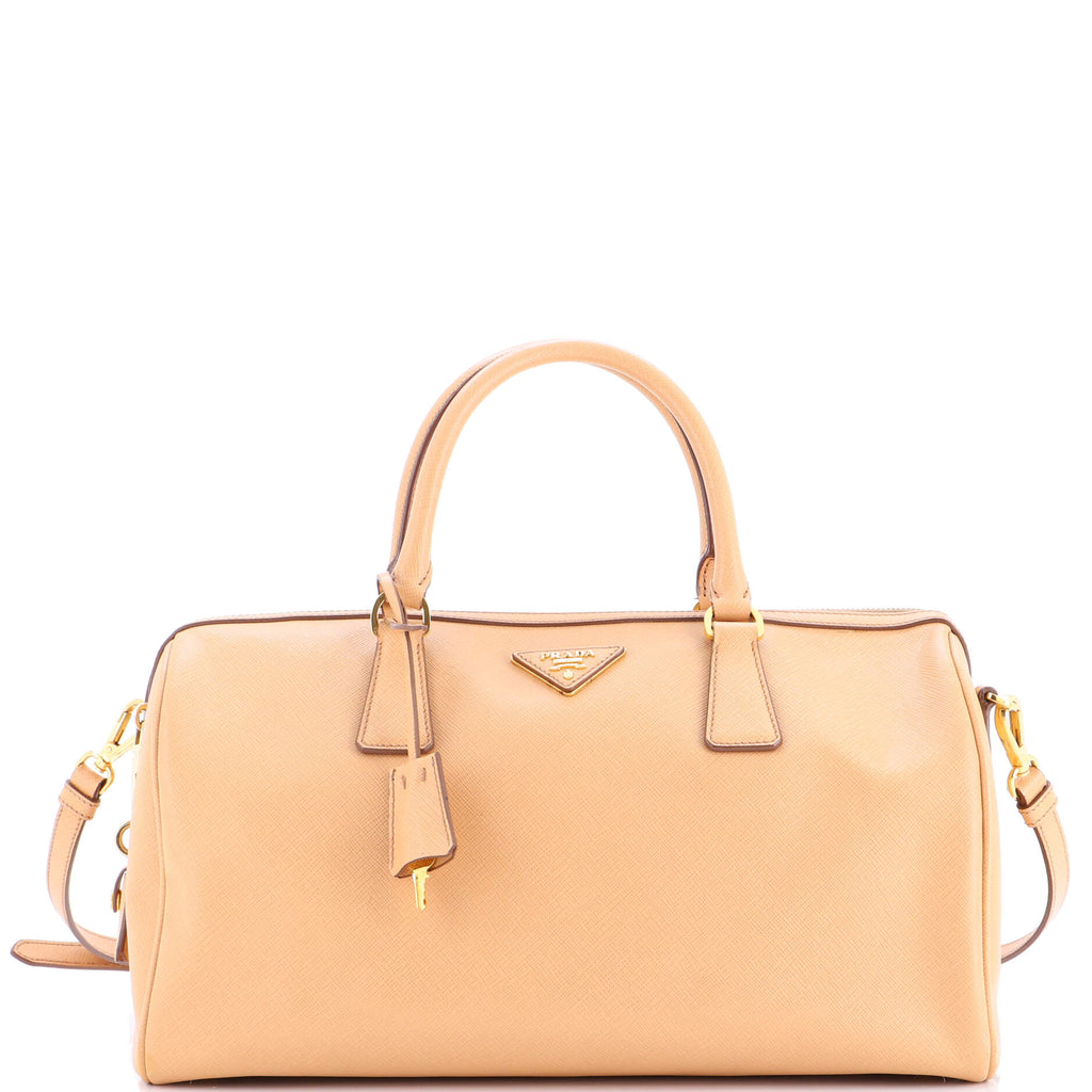 Prada Convertible Bowler Bag Saffiano Leather Medium Neutral 3783361