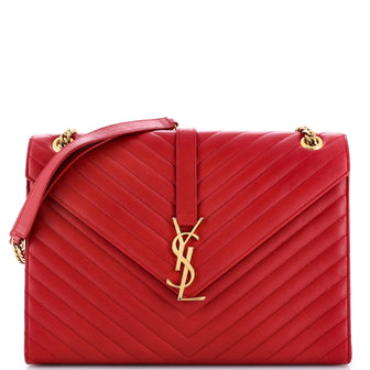 Saint Laurent Classic Monogram Envelope Satchel Matelasse Chevron Leather Large