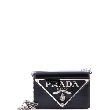 Prada Maxi Triangle Logo Chain Flap Bag Brushed Leather Small