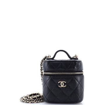Chanel Handle with Care Vanity Case with Chain Quilted Caviar
