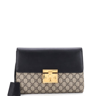 Gucci Padlock Clutch GG Canvas and Leather Large