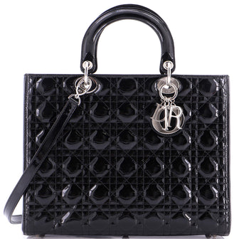 Christian Dior Lady Dior Bag Cannage Quilt Patent Large