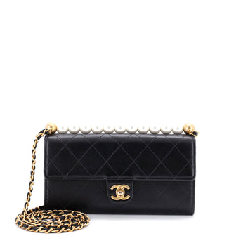 Chanel Chic Pearls Clutch with Chain Quilted Goatskin