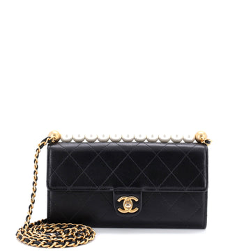 Chanel Chic Pearls Clutch with Chain Quilted Goatskin