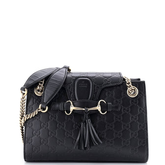 Gucci Emily Chain Flap Shoulder Bag Guccissima Leather Small