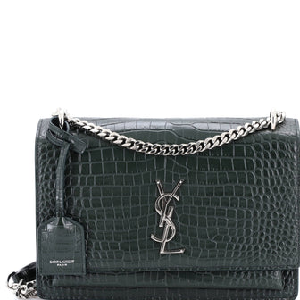 Saint Laurent Sunset Crossbody Bag Crocodile Embossed Leather Medium
