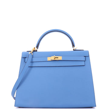 Hermes Kelly Handbag Blue Epsom with Gold Hardware 32