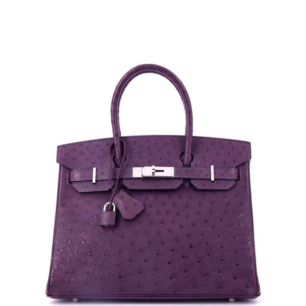 Birkin Handbag Violet Ostrich with Palladium Hardware 30