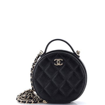 Chanel Handle with Care Round Vanity Case with Chain Quilted Caviar Small