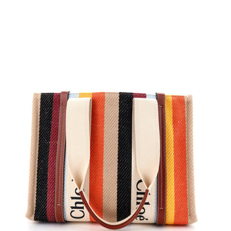 Chloe Woody Tote Striped Canvas with Leather Medium