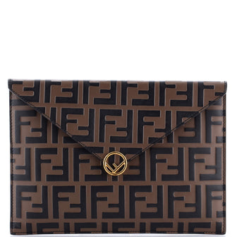 Fendi F is Fendi Envelope Flat Pouch Zucca Embossed Leather Large
