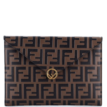 Fendi F is Fendi Envelope Flat Pouch Zucca Embossed Leather Large